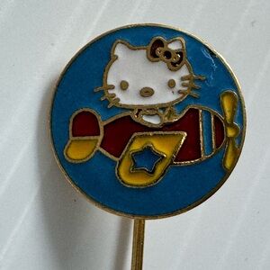Vintage 1976 Hello Kitty Blue Red & Yellow Enamel Stick Pin - Hat pin - Taiwan